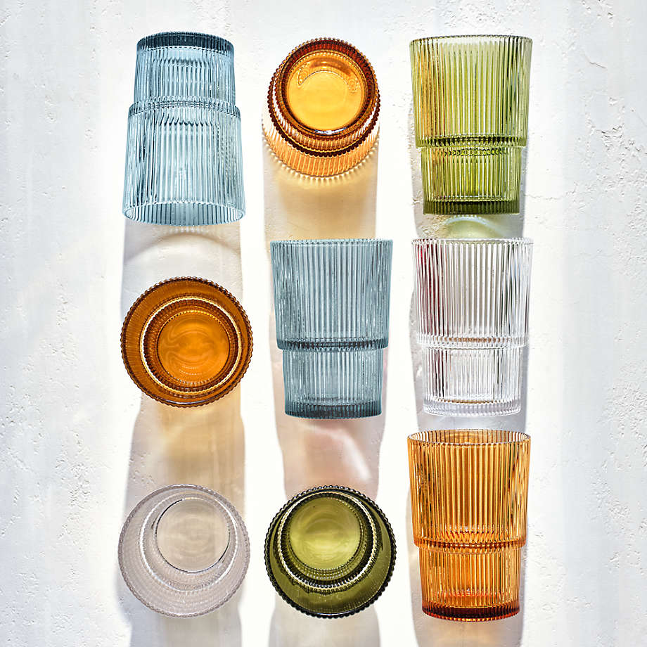 Moss Green Stackable Ribbed Double Old-Fashioned Glass - Image 2