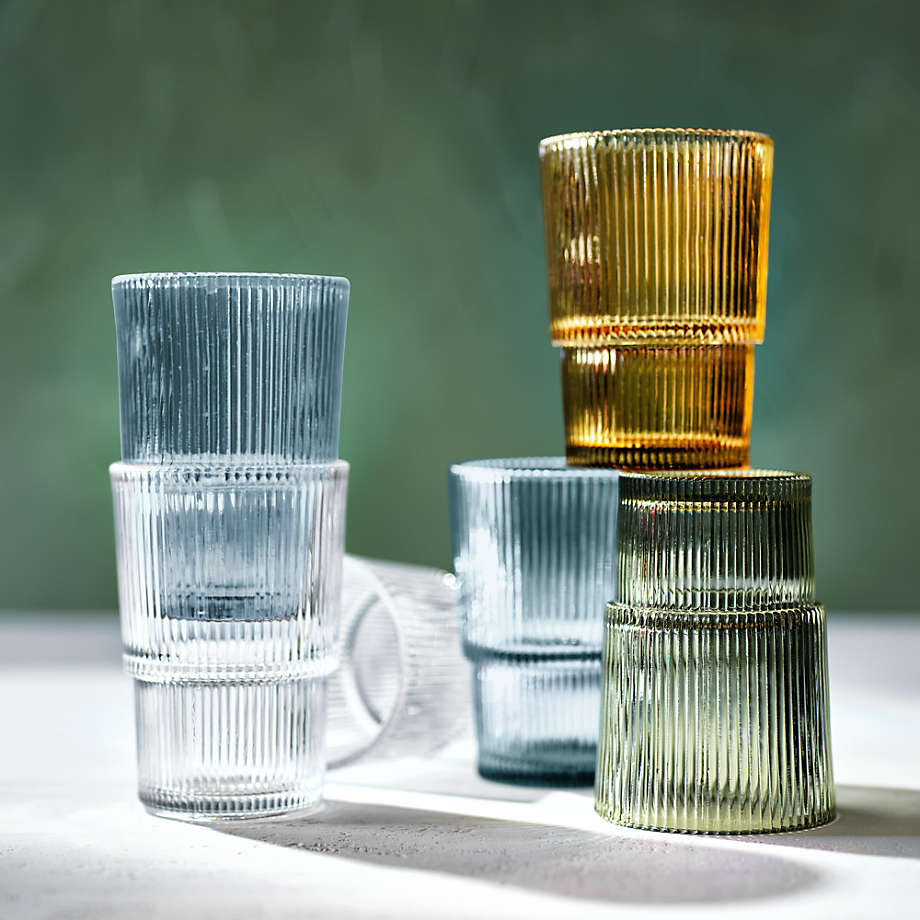 Moss Green Stackable Ribbed Double Old-Fashioned Glass - Image 3