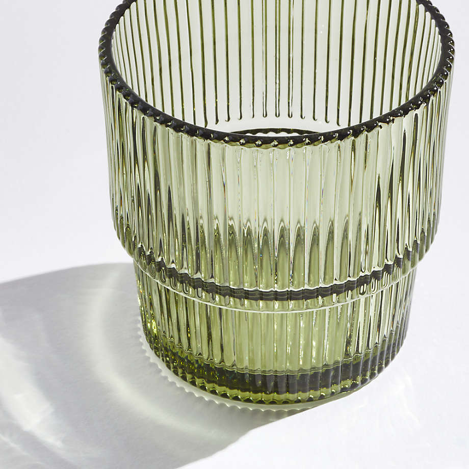 Moss Green Stackable Ribbed Double Old-Fashioned Glass - Image 6